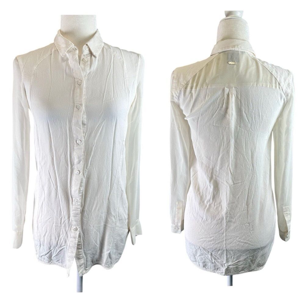 Armani Exchange Womens XS White Tunic Button Down Sheer Long Sleeve Career Shirt